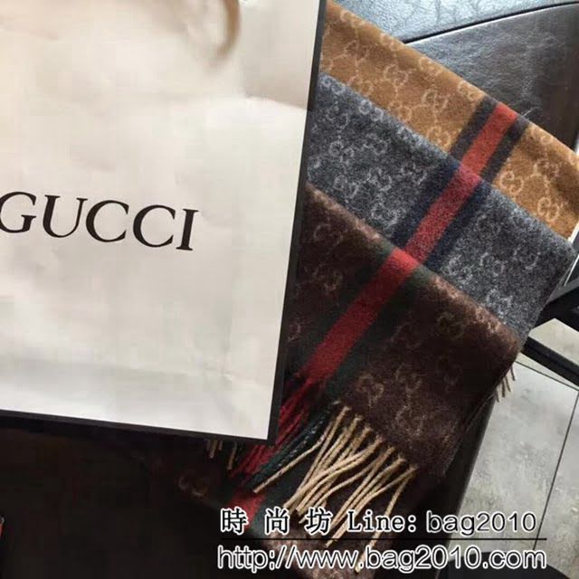 GUCCI古馳2018最新款原單 經典LOGO提花風格羊絨長巾 LLWJ6686